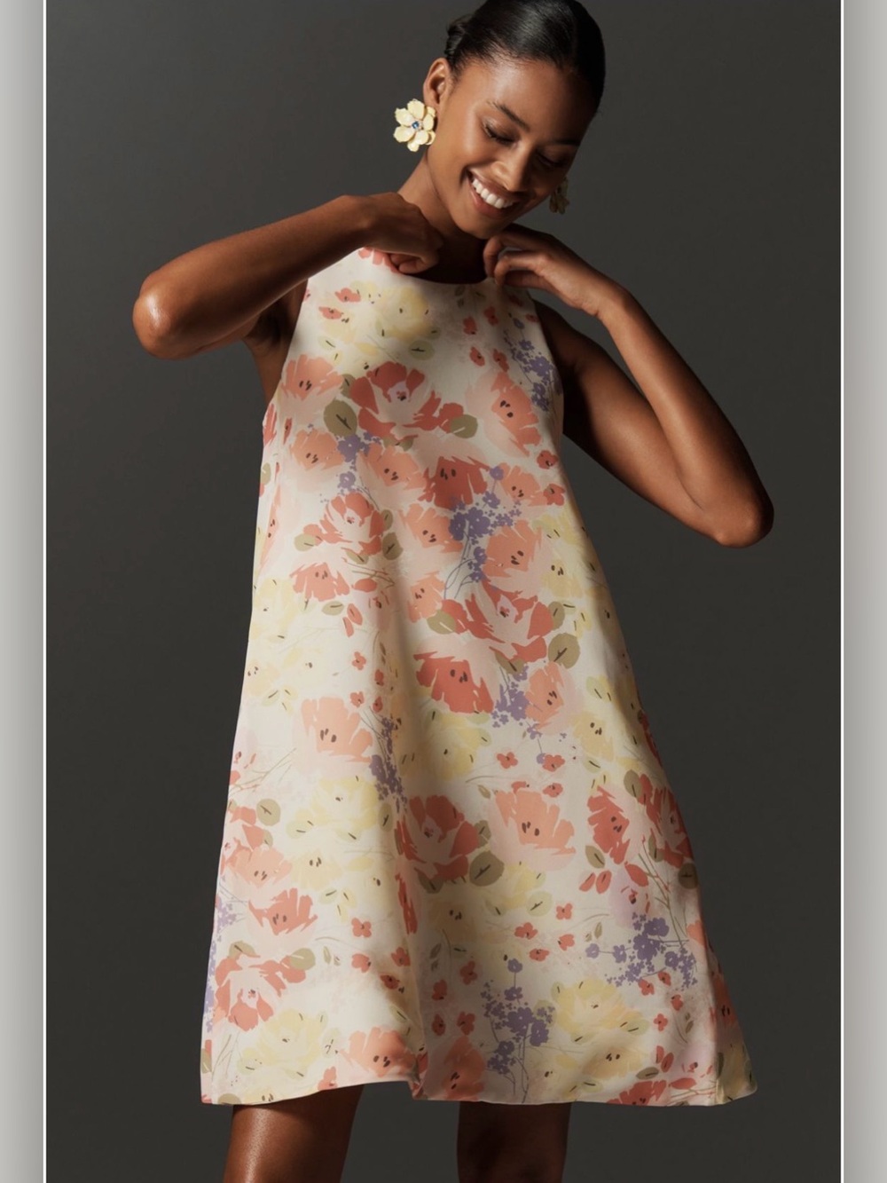 Anthropologie Maeve Sleeveless Crew-Neck Chiffon Mini Dress Medium Floral